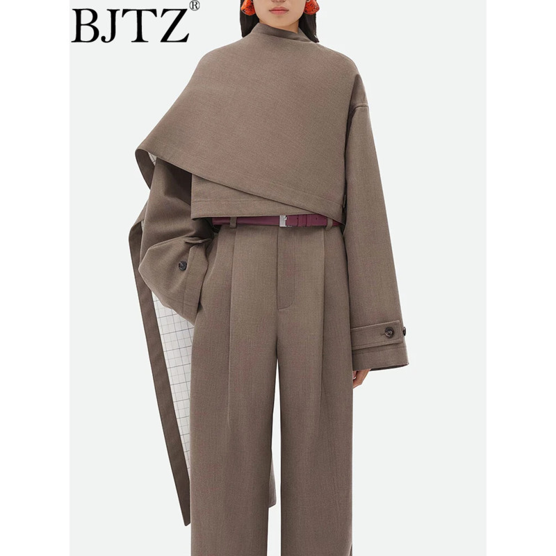 Wool Coat Peacoat - BJTZ-abrigos elegantes con botones de parches